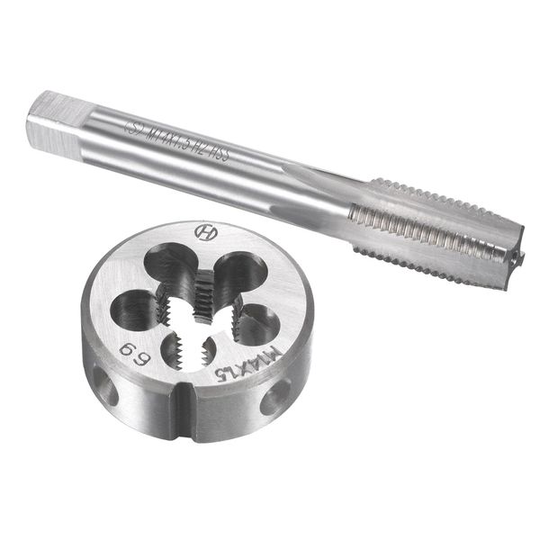 sourcing map M14 x 1.5mm Metric Tap and Die Set, Machine Thread Screw Tap with Round Threading Die, Tap & Die Kit for Nut Screw Bolt Thread Repair