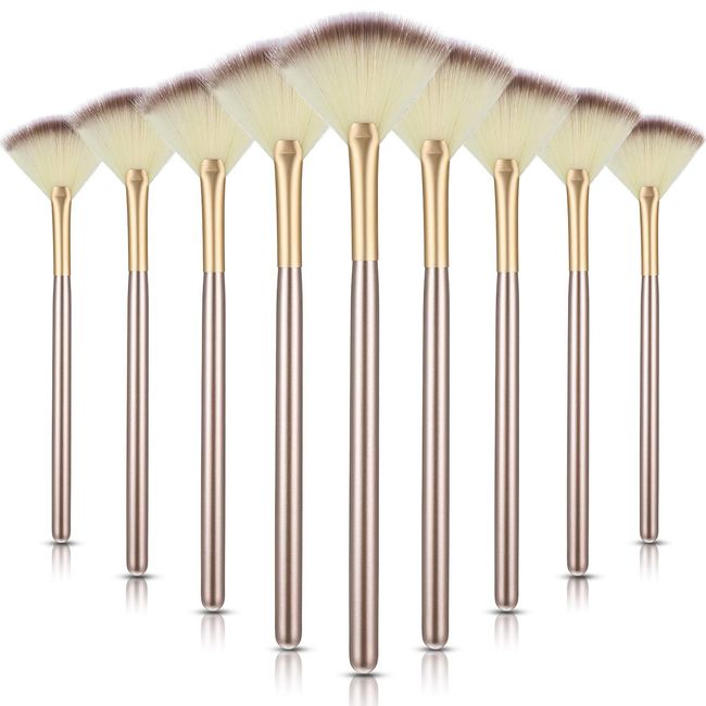 9 Pieces Facial Brushes Fan Mask Brushes, Soft Facial Applicator Brushes Tools for Peel Glycolic Mask Makeup for Mud Cream (Champagne)