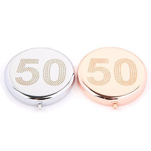 50th Birthday Compact Mirror in Silver or Rose Gold … (Silver)