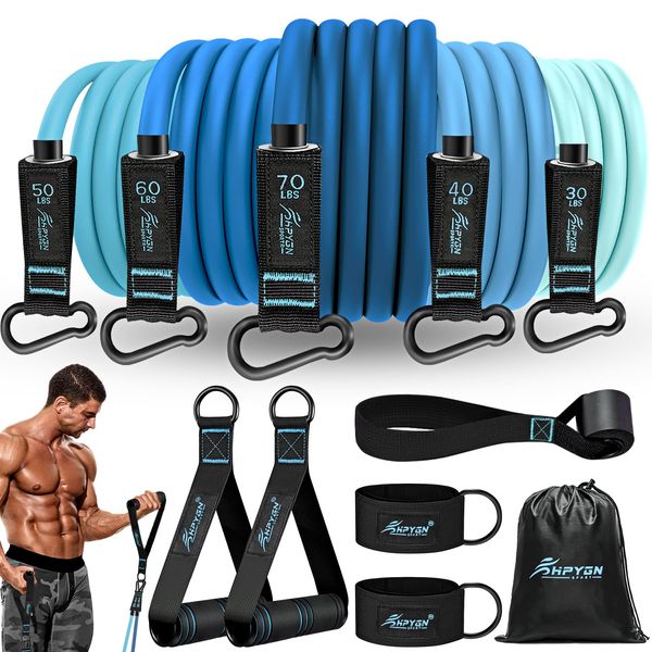 Fitness Resistance Bands, Adjustable Up to 250lbs, with Door Anchor and Ankle Straps, Portable Home Gym for Strength Training, Muscle Building, Physical Therapy, Shape Body