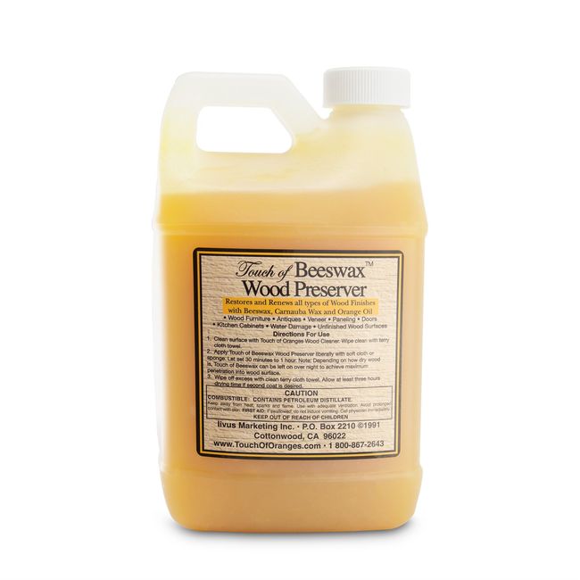 Touch of Beeswax Wood Furniture Polish and Conditioner with Orange Oil.  Feeds, Waxes and Preserves Wood Beautifully (64 oz)