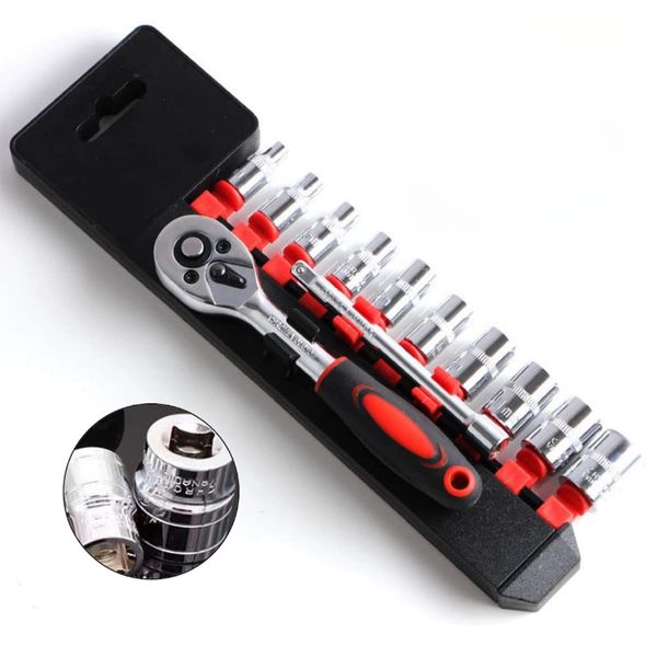 YWHWLX Socket Wrench Set, 0.25 inch (6.35 mm) (1/4") Hex Socket, Quick Release Ratchet Handle, For Vehicle Maintenance, Repair, Automobile, Motorcycle Tools, 4, 5, 6, 7, 8, 9, 10, 11, 12, 13 mm,