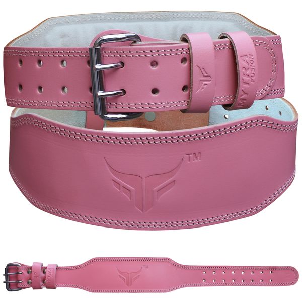 Mytra Fusion Weight Lifting Belt Womens Gym Belt 7MM Thick and 4" wide 100% Real Leather Lifting Belt Women, Ladies weightlifting belt Powerlifting Bodybuilding and Workout belt (Pink, L)