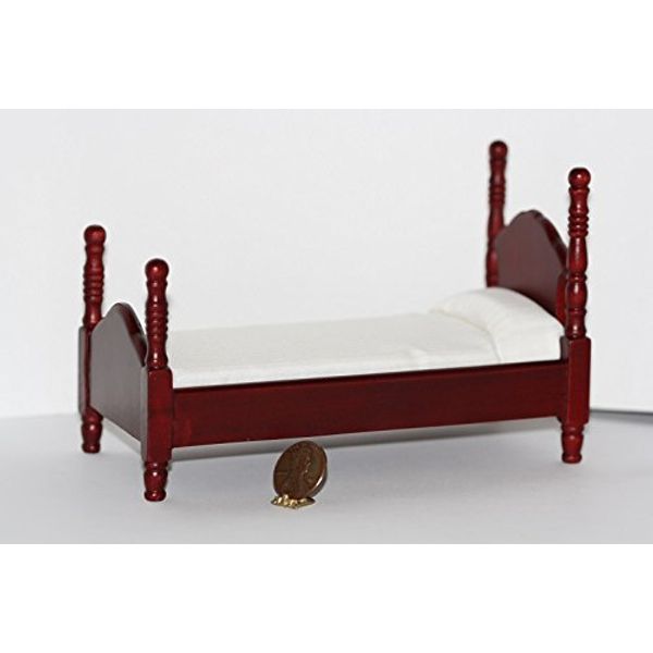 Dollhouse Miniature Twin Bed in Mahogany w/Matress