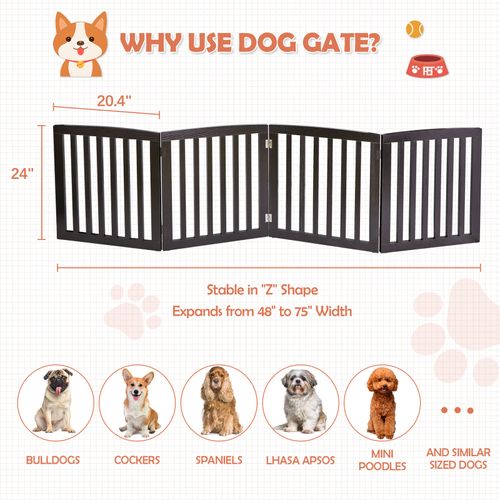 24inch Pet Dog Gate 4 Panels Indoor Foldable Dog Fence for Stairs Doorway Brown