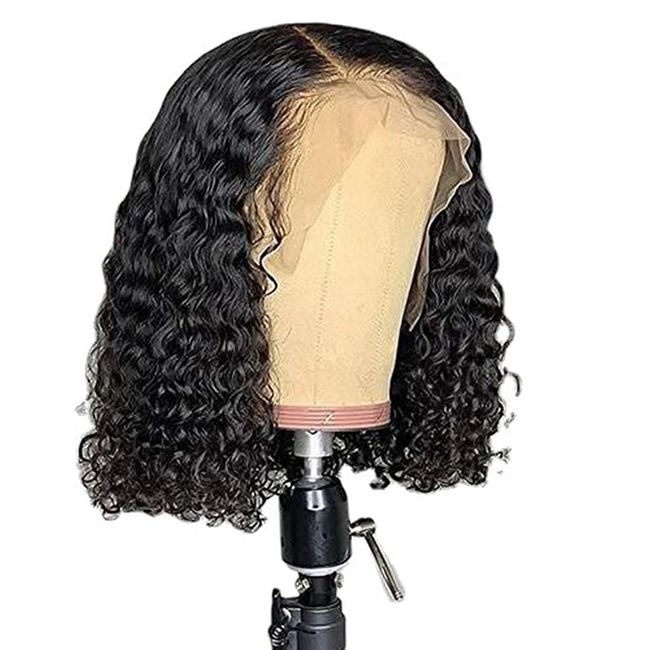 Lace Front Wig, 14 Inch Short Wavy Wigs, Lace Wig Hair, Deep Wave Lace Frontal Wigs, Brazilian Hair Wigs for Black Women Natural Black 150% Density