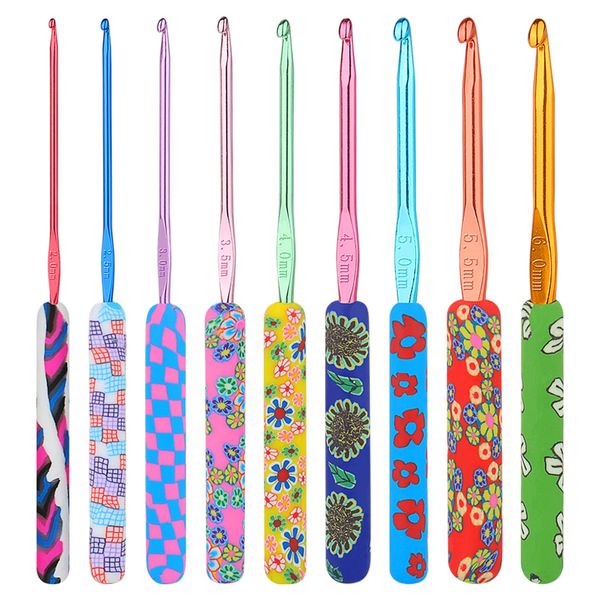 Aeelike Patterned Crochet Hooks Set, Ergonomic Crochet Hook Set Floral, Polymer Clay Handle Crochet Hooks for Arthritis Hands, Crochet Needles Set for Beginners Adults, 2.0-6.0mm Aluminium Crochet Set