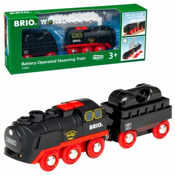 BRIO Battery Powered Steam Train Wooden Rail Electric Vehicle Locomotive 33884