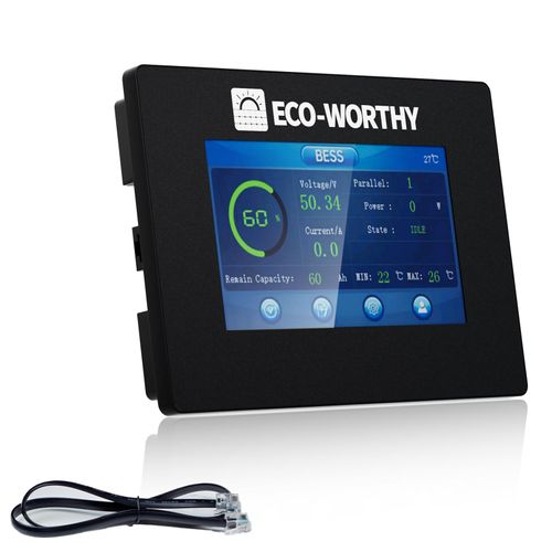 ECO-WORTHY 48V LiFePO4 Battery Monitor with 4.3" Touchscreen, RS232 Interface, Compatible with 48V 100Ah Server Rack Battery (Version 3) and 48V 50Ah Server Rack Battery, Solar DIY Systems, ESM100