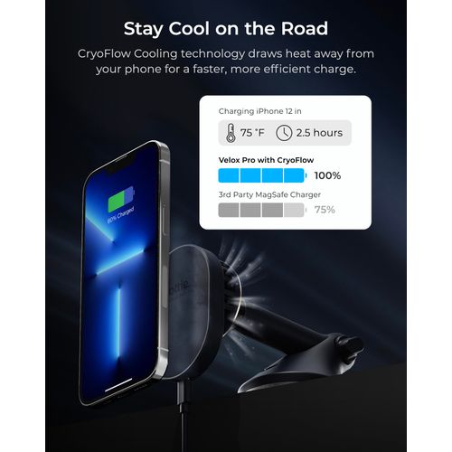 iOttie Velox Pro MagSafe Compatible Dash & Windshield Car Mount with Wireless Charging & CryoFlow™ Cooling Compatible with MagSafe Phones Including iPhone 12/13/14/15/16 Series (Car Charger Included)