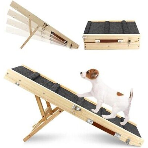 Adjustable Wooden Folding Portable Pet Ramp for 30lbs 32.6" Long Non Slip Grey