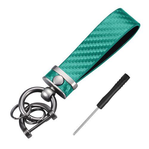AUCELI Carbon Fiber Car Keychain, Car Accessories Microfiber Leather Car Key Fob Holder with 360 Degree Rotatable Keyring (Green)
