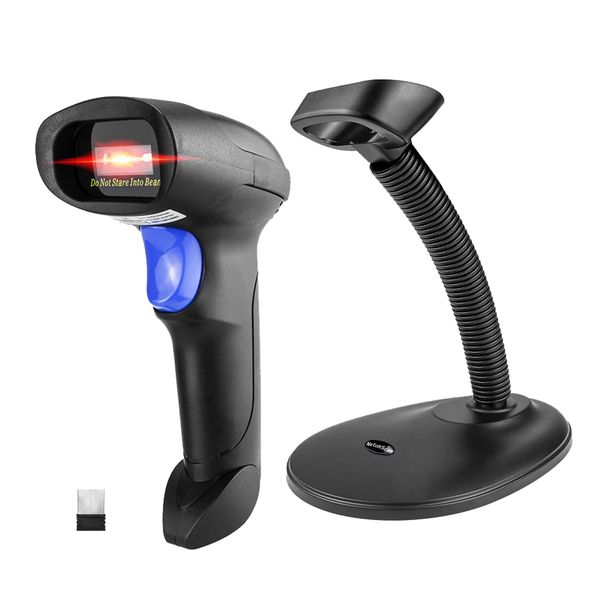 NetumScan Wireless Barcode Scanner with Stand, Portable Automatic Barcode Reader 2-in-1 (2.4G Wireless & USB 2.0 Wired QR Code Scanner for Warehouse POS and Computer (1D)