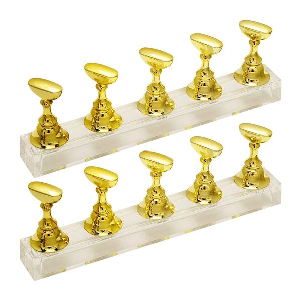 Jagowa 2PCS Nail Bracket Base Acrylic Chess Base Nail Practice Nail Piece Bracket Display for Fake Nail Art Nail Tools (Gold)