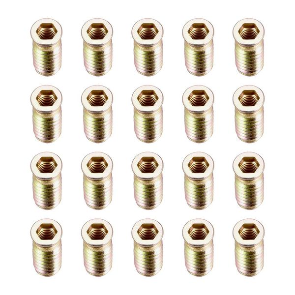 sourcing map Wood Furniture M8x30mm Threaded Insert Nuts Interface Hex Socket Drive 20pcs