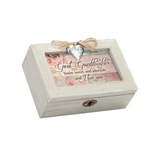 Cottage Garden Great Granddaughter I Love You Natural Wood Locket Petite Music Box Plays You are My Sunshine