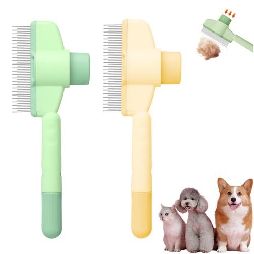 KixMalkinly 2PCS Flea Comb for Cats Dogs Brush,New StainlessSteel Pet Hair Removal Combwith Release Button,Self-Cleaning Cat Comb, Grooming Brush for Shedding & Stress Relief(Yellow+Green)