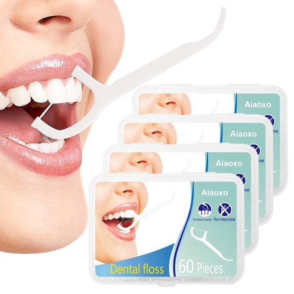 Zahnseide Sticks 4-Pack 240 Stück, Einwegzahnseide Dental Floss Zahnpflege Zahnreinigung Zahn Draht Flossers Hygienisch Zahnstocher mit Tragbar Verpackt Perfekt für Familien, Hotels und Reisen