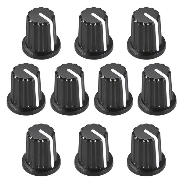 uxcell Potentiometer Knobs, Plastic, Black, 0.2 inch (6 mm) Shaft Hole Diameter, D Type, Guitar Volume Tone Knobs, Pack of 10