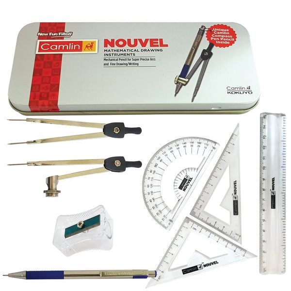 KOKUYO CAMLIN - 9Pcs Nouvel Maths Drawing Instruments Mechanical Pencil Precise Arcs