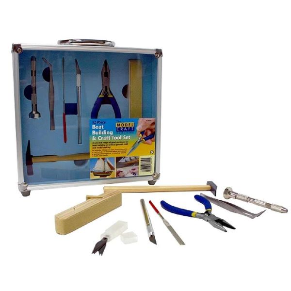 Best Price Square - 12 pc Model Boat Building Kit for Kids & Teens, Includes 12 Useful Tools & Aluminum Carry Case