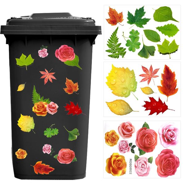 Cosysparks Wheelie Bin Stickers Flowers, Waterproof Bin Stickers for Wheelie Bins Flowers Dustbin Stickers Outdoor Self-Adhesive Wheelie Bin Stickers Decorative Bin Labels (Rose)