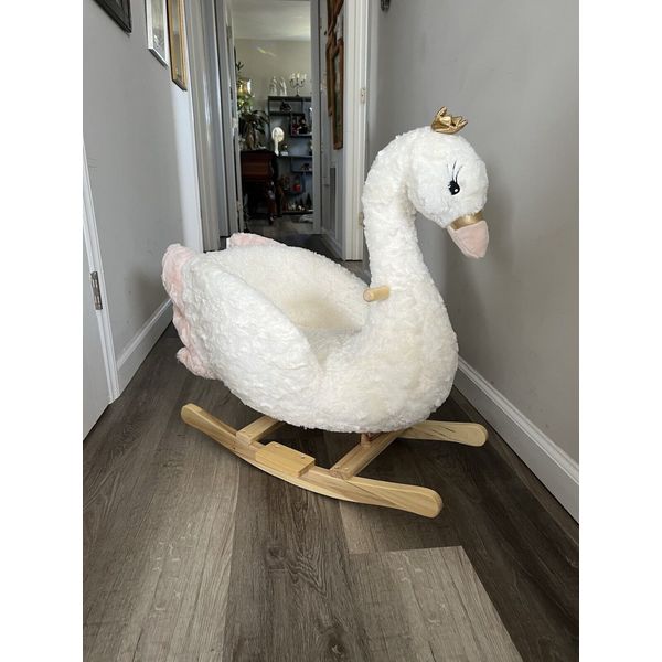 Wooden Rocking Horse Swan Plush Toys Baby