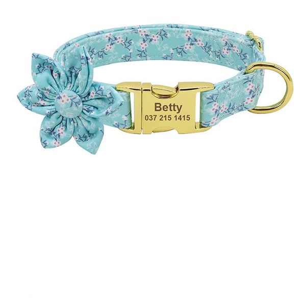 Customizable Floral Print Pet Collar With Engraved Id Tag - Personalized Dog And Cat Accessories - D / S