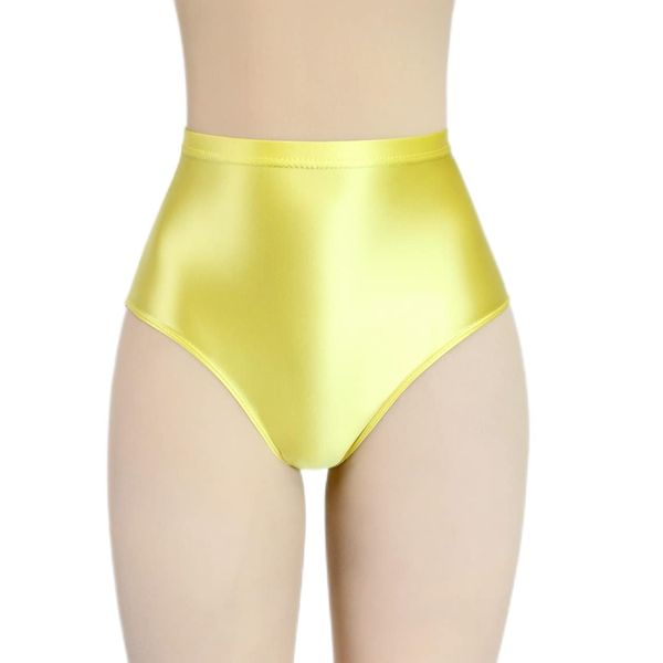 MJINM Women's High Rise Waist Panties, Trunks Stretch, Tight, Silky, Sheer, Sports, Swimming, Bikini Panties, Bold Cosplay, gold