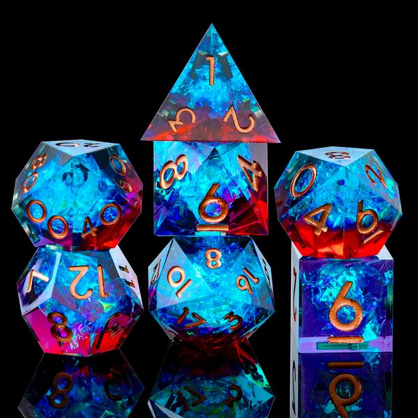 Sharp Edge DND Dice Set Handmade 7 Accessories Dice for Dungeons and Dragons TTRPG Games, Multi-Sided RPG Polyhedral Resin Sharp Edge Dice Roleplaying Games Shadowrun Pathfinder MTG