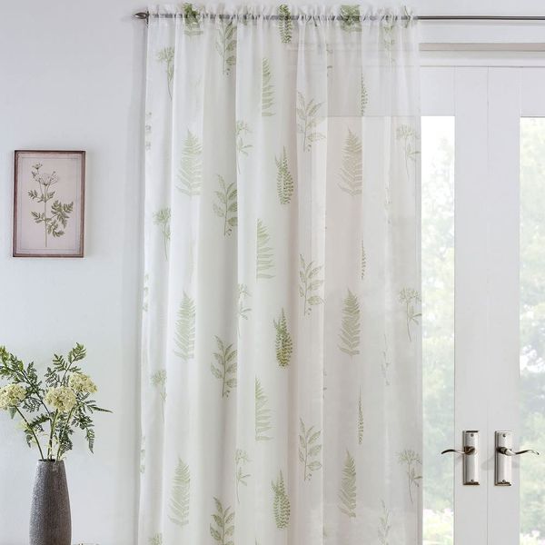 Tyrone Yorkshire Linen Bracken Leaf Voile Panel, Green 90"/229cm