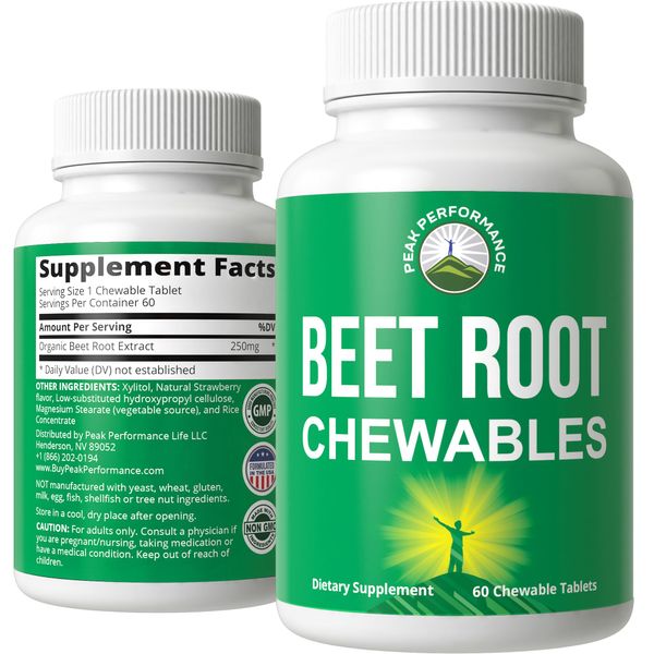 Beet Chews - Great Tasting Beets Chewables With No Added Sugar - Better Than Gummies. Contains Organic Beet Root Extract. Vegan, Zero Gluten Beetroot Total Supplement For Heart, Circulatory, BP