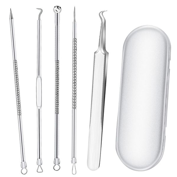 Smukdoo Blackhead Remover Tool Set, 5 PCS Curved Tweezer Blackhead Removal Tools, Pimple Spot Popper Removal Tool