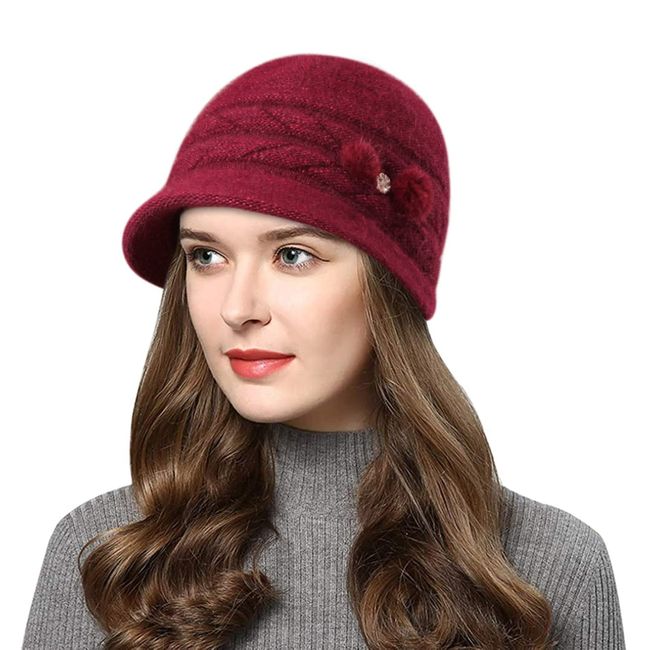 Wantonfy Damen Strickmütze Barett Beanie Wintermütze Schirmmütze für Winter Warme Mütze