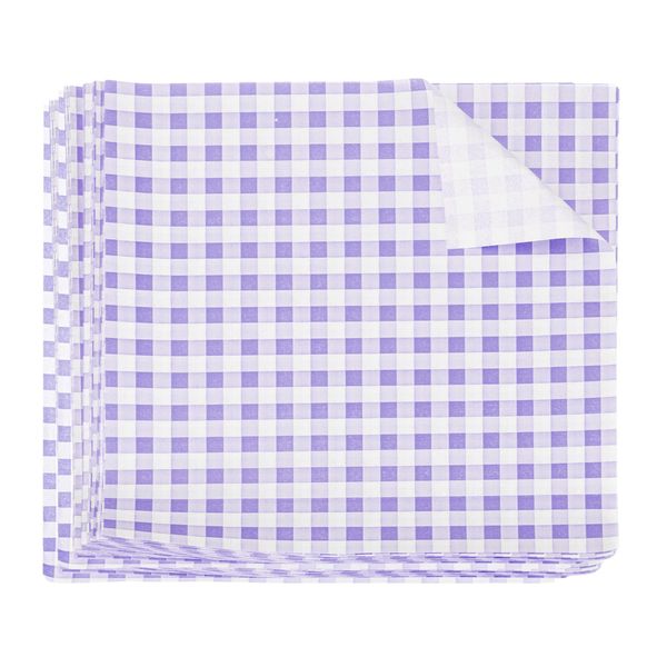 uxcell 200 Square Plaid Wax Paper Sheets 8.66" x 8.66" Oil Absorbing Dried Food Packaging Paper Baking Paper Liner for Sandwich Picnic Basket Bread Hamburger Wrap Kitchen Purple