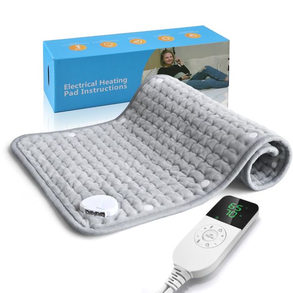 Heat Pads For Back Pain Relief - Stepless Heating Levels Electric Heat Pad with Buckle & LED Controller, Machine Washable Heating Pad with Auto-Off Timer for Shoulders Neck Pain Relief 30x60cm