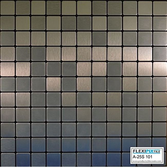 FLEXIPIXTILE, Modern Aluminum Mosaic Tile, Peel & Stick, Backsplash,Accent Wall,1 sq.ft.,Frozen