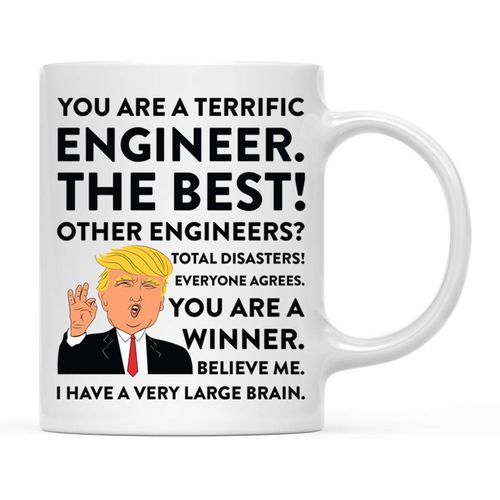 Andaz Press Funny President Donald Trump 11oz. Coffee Mug Gag Gift, Terrific Engineer, 1-Pack, Ceramic Christmas Birthday Drinking Cup Republican Democrat Political Satire