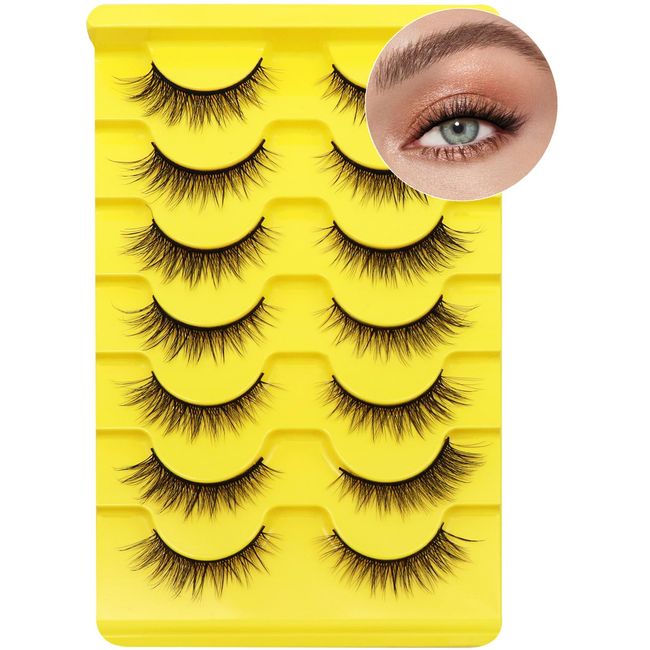 Ahrikiss False Eyelashes Wispy Natural Lashes 10mm Soft Handmade Faux Mink Lashes Fluffy Eye Lashes Pack|M28