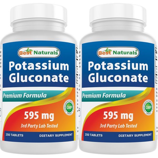 2 Pack Best Naturals Potassium Gluconate 595 mg 250 Tablets