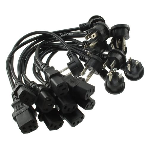 CablesOnline, 10-Pack 1ft Right-Angle NEMA 5-15P to IEC C13 Short 3-Conductor 18AWG AC Power Cable, PC-301L-10