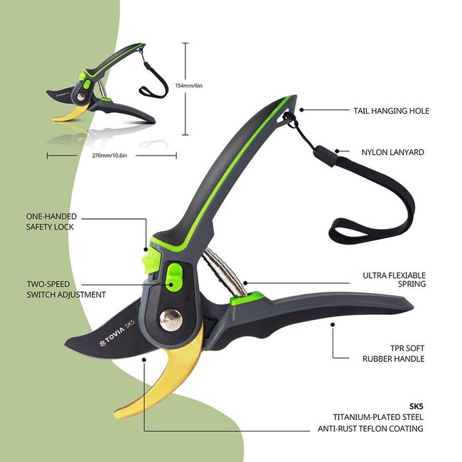 Garden Pruning Shears, 7.5 Hand Gardening Cutter, Professional Garden Scissors with Straight Stainless Steel Blade, Ultra Sharp Clippers Scissors