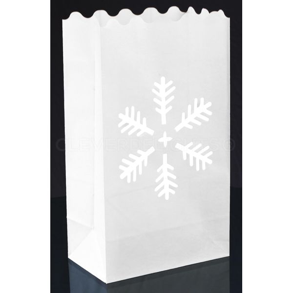 CleverDelights White Snowflake Luminary Bags - 50 Count - Christmas Holiday Luminaria