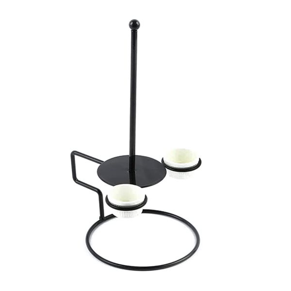 ARFUKA Chicken Rack Stand Stainless Steel Holder Multifunctional Multifunctional Doughnut Stand Tower Onion Ring Stand Rack with 2 Food Dip Sauce Cups Black