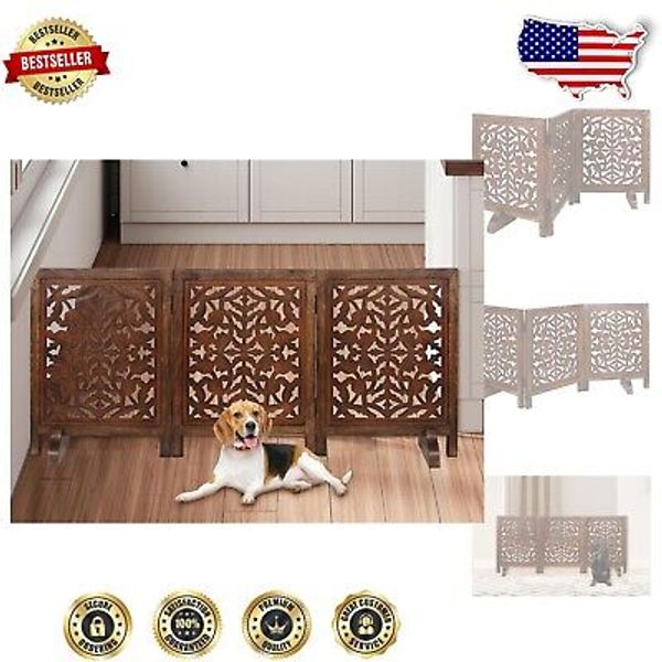 Elegant Mango Wood Pet Gate - 54" Wide x 24" Tall, Ideal for Home Safety