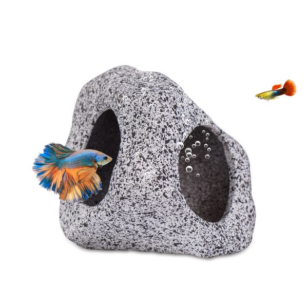 Ameliade Aquarium Decorations Cave Betta Fish Tank Accessories Rock Cave Decor for Shrimp Cichlid Hiding Breeding Small Fish Bowl Hide Decoration Betta Toys Hideout Stones House（Medium）