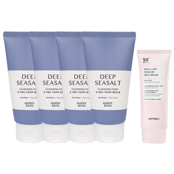 Happy Bath Perfect Deep Sea Salt Cleansing Foam 150g x4 + Art Deli Melacut Sunscreen 50ml