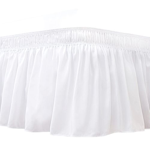 Biscaynebay Wrap Around Bed Skirts for Queen Beds 15" Drop, White Adjustable Elastic Dust Ruffles Easy Fit Wrinkle & Fade Resistant Silky Luxurious Fabric Machine Washable