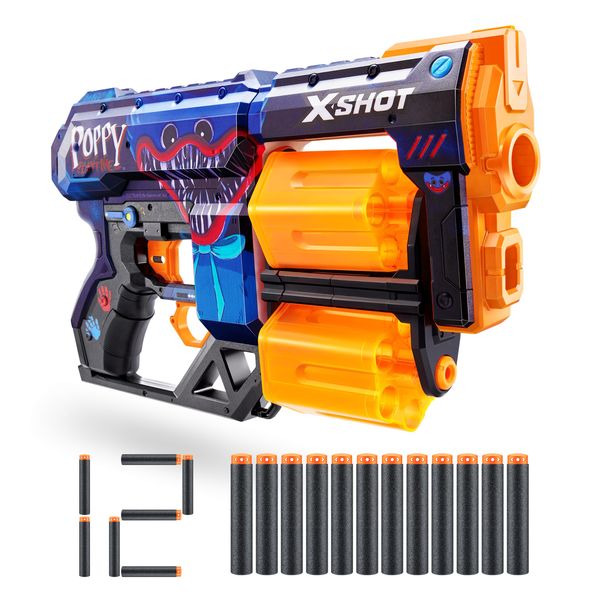 XShot X-Shot Skins Dread Poppy Playtime - Jumpscare (12 Darts) by ZURU, Frustration Free Packaging, Easy Reload, Air Pocket Dart Technology, Toy Foam Dart Blaster for Kids, Teens, Adults