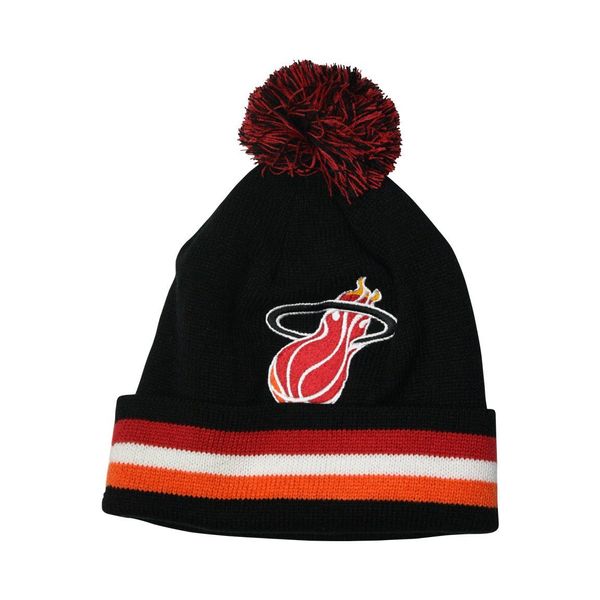 Mitchell & Ness Miami Heat Blackout Cuffed Pom Knit Beanie Hat/Cap